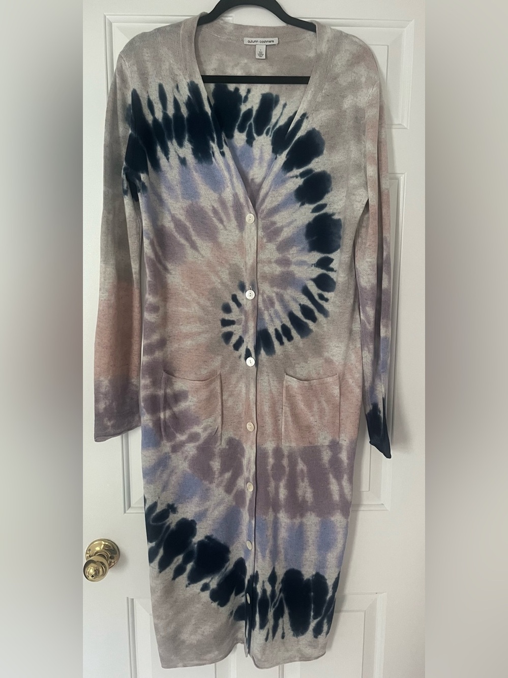Autumn 100% cashmere Tie-Dye Button-Front Long Cardigan Sweater , Size L